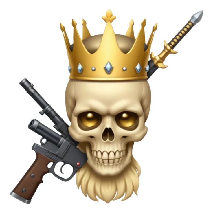 Golden skull with crown now make it with a worrior sowrd with a skull body whith a target on one of his eyes and a big gun sticker