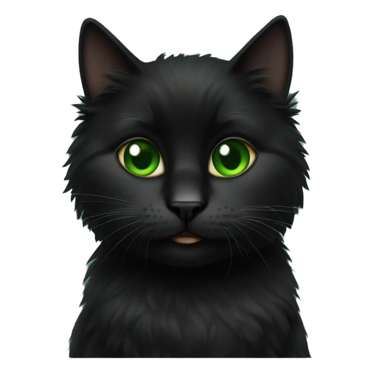 Black furry cat sitting green eyes sticker