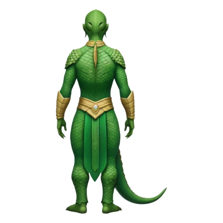 full body reptilian humanoid in ancient outfit, back view sticker