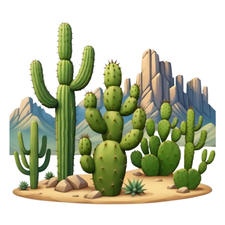 prickly pear cactus and saguaro cactus with mountains in background sticker