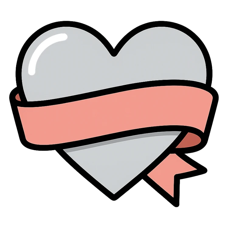 shiny metallic silver heart with a rose gold ribbon, icon style sticker