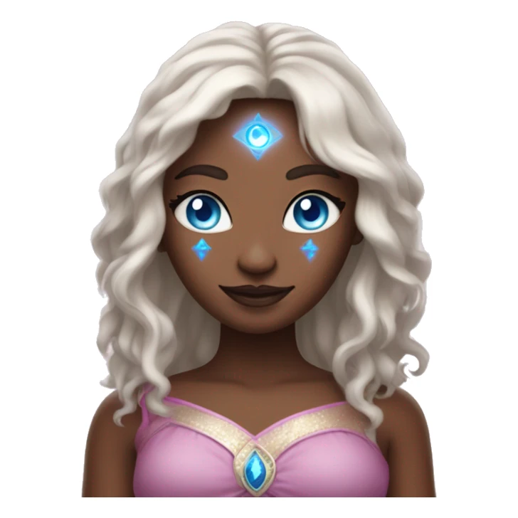 magical diva with thin pink andromedan skin long hair and blue eyes glowing third eye sticker