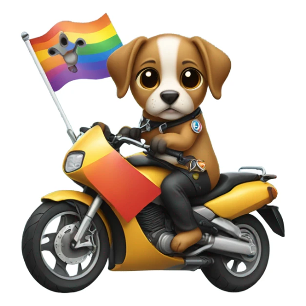 Dog riding a motorbike holding an lgbt flag while pregnant sticker