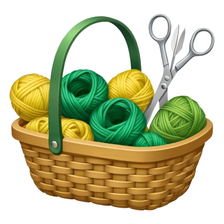 A tidy basket with neatly arranged green and yellow skeins and scissors. sticker