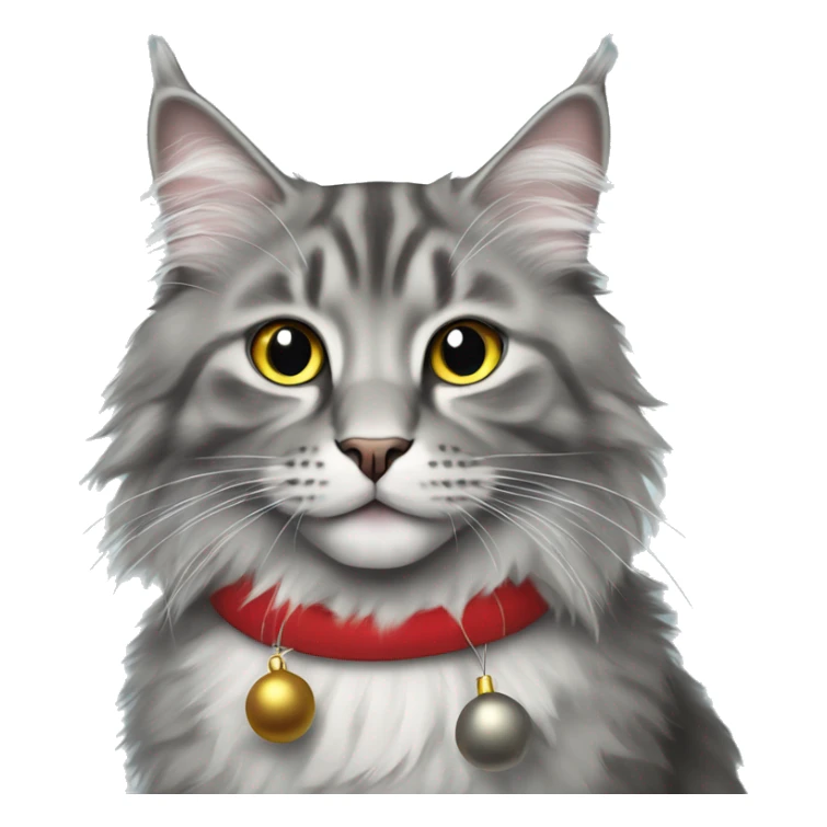 Grey Norwegian forest cat with jingle bells on his collar sticker