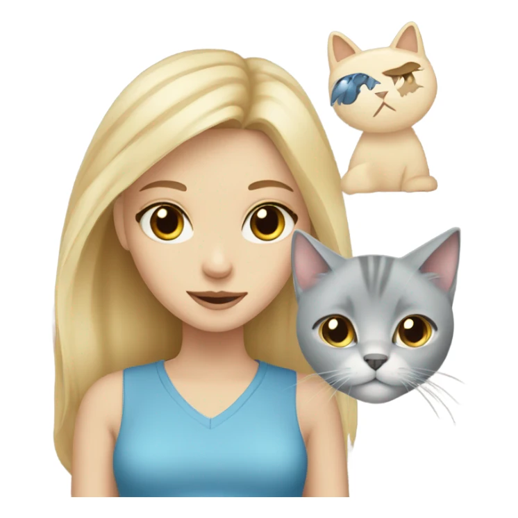 blonde girl with blue eyes with a grey cat with brown eyes sticker