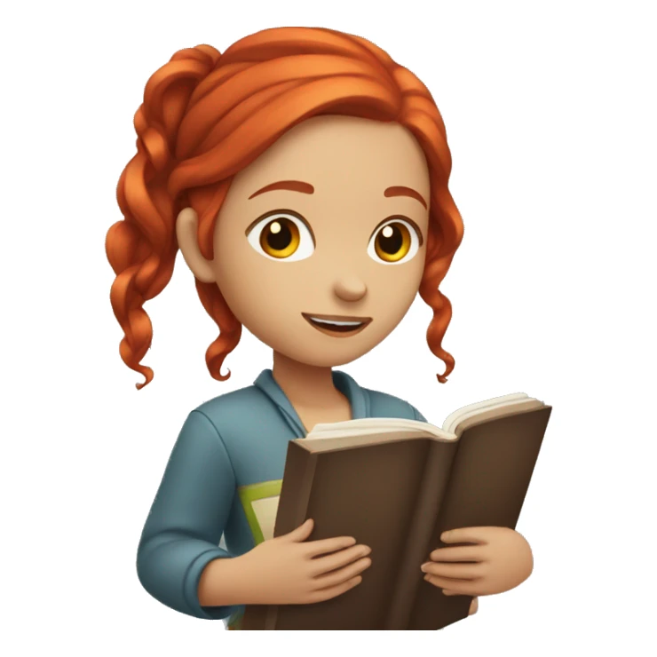 a girl with a book and red hair sticker