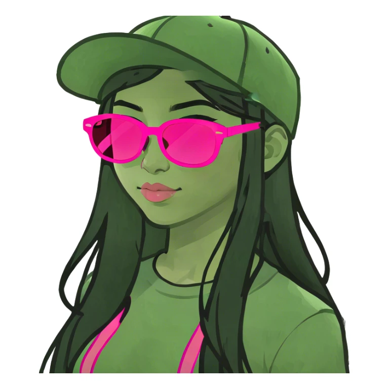 a girl with long black hair with pink streaks  sticker