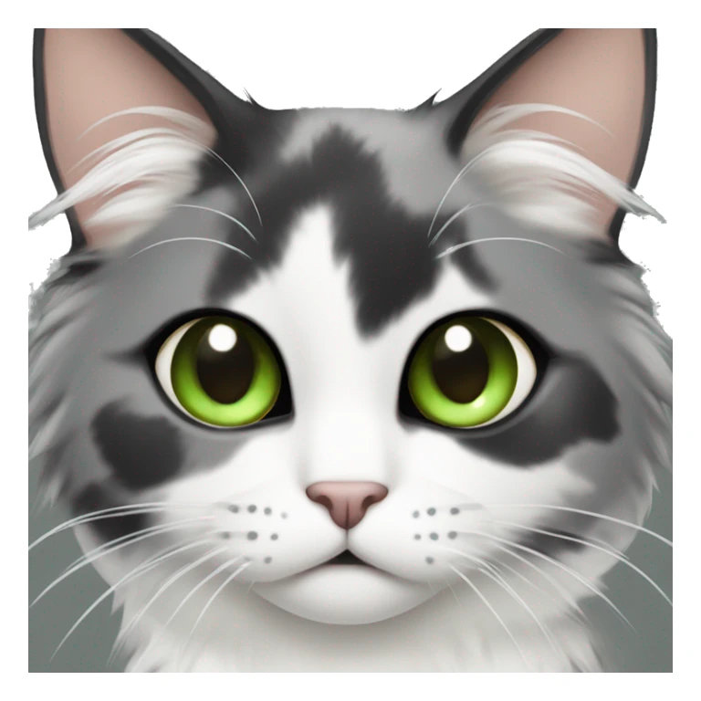 Fluffy diluted calico cat with face half grey and half white green eyes  sticker