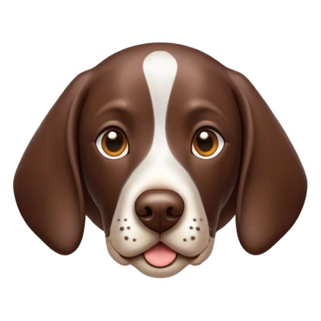 Cinematic Cute German Pointer Portrait Emoji, Playful and charming, soft brown and white tones, Simplified yet expressive features, highly detailed, glowing with a warm, friendly glow, high shine, joyful and loyal, stylized with a touch of whimsy, curious and alert, soft glowing outline, capturing the essence of a playful pup ready for adventure, so endearing it feels like it could jump out of the screen and wag its tail! sticker
