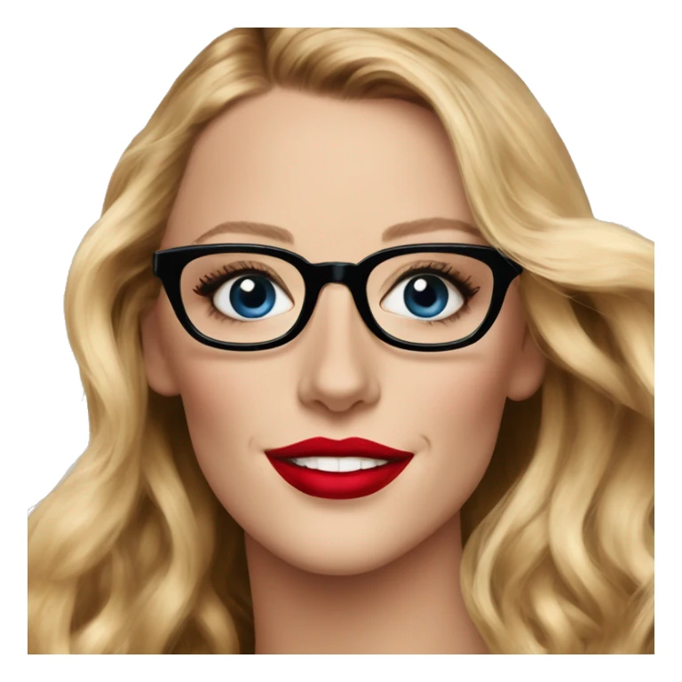 Blake lively blue eyes and black glasses with red lips smiling  sticker