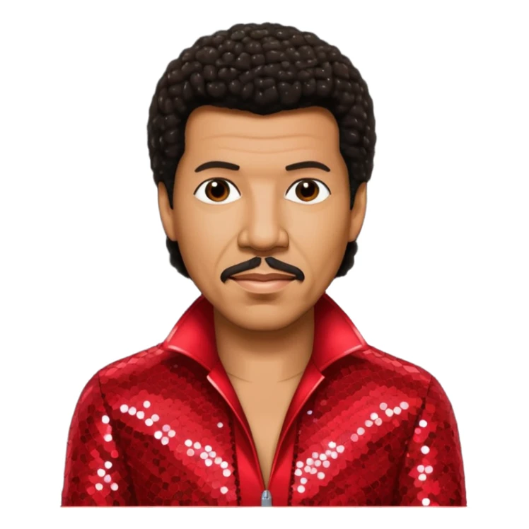 Lionel Richie with dark brown hair, red sequin outfit  sticker
