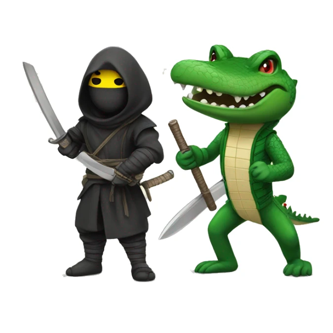 Emoji ninja next to a cocodrile  sticker