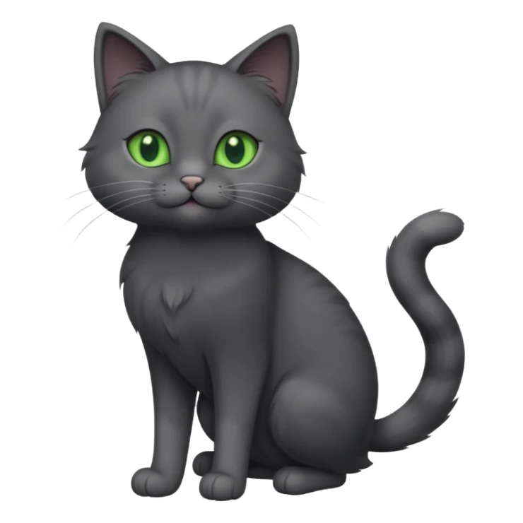 full body gorgeous solid dark grey cat with green eyes, white paws and white whiskers playing sticker