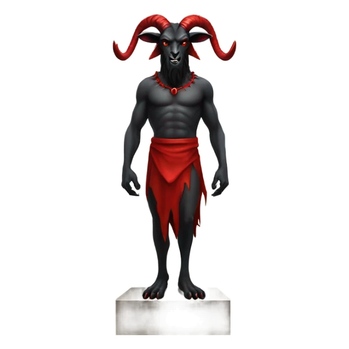 Evil Goatman male Devil sinister with red tipped horns standing with goat hind legs on pyramidal pillar  sticker