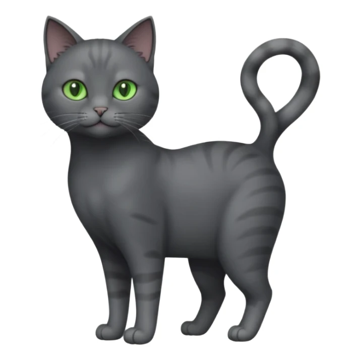 full body view of beautiful female solid dark grey cat with green eyes, grey face, white toes and white patch on chest sticker
