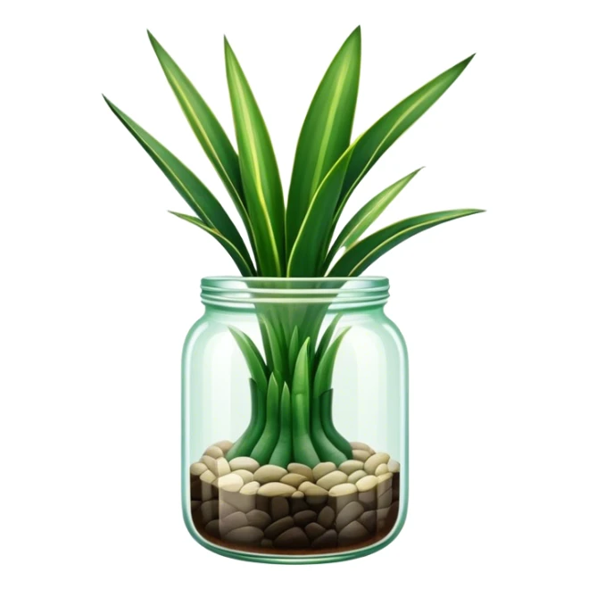 Sansevieria plant with straight vertical leaves in glass jar pot sticker