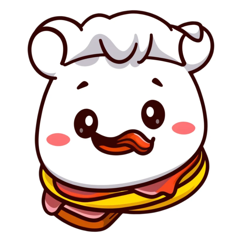 tongue out emoji holding a bacon strip, exaggerated expression sticker