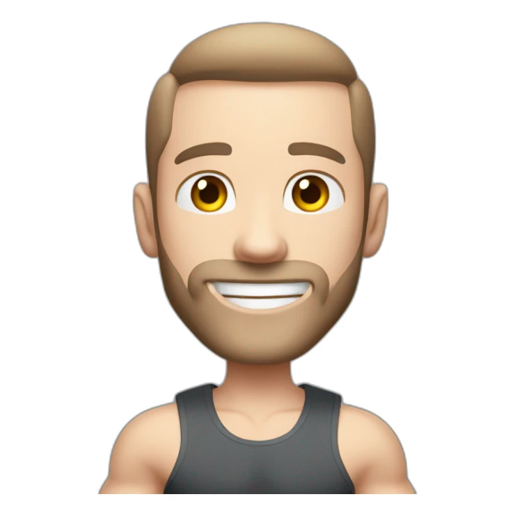 Close up Actively gesturing  with hands Pale skinned Fit Man With the biceps and brown hair in dark gray Sleeveless Mike, black oversize sports shorts, watch and white Sneakers sticker