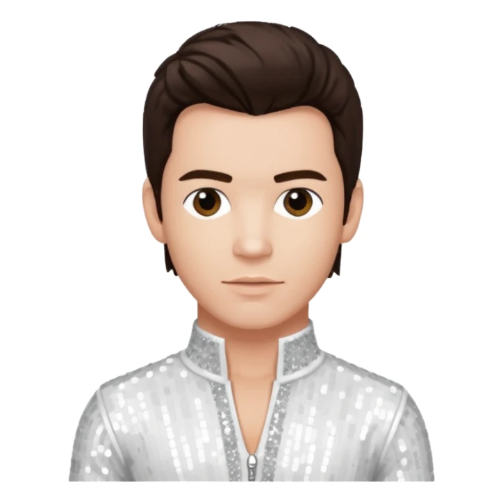 Stephen Gately from Boyzone with dark brown hair, light skin, white sequin outfit sticker