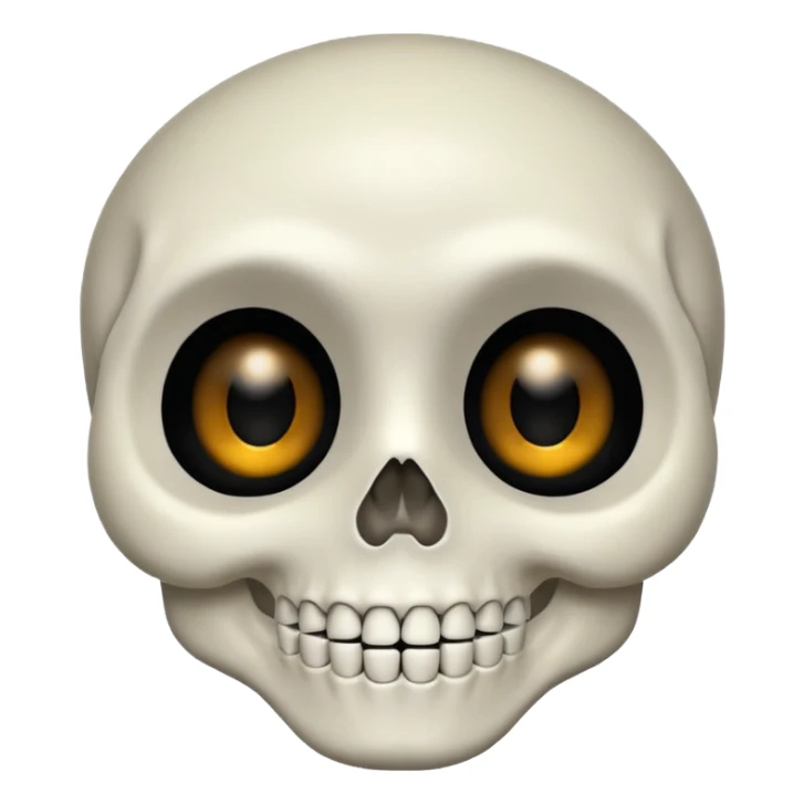 A skeleton face with a big white smile and big black eyes with tiny pupils sticker