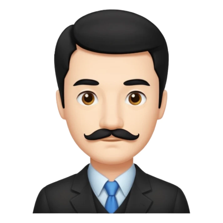 side part to the right, a square mustache and black hair sticker