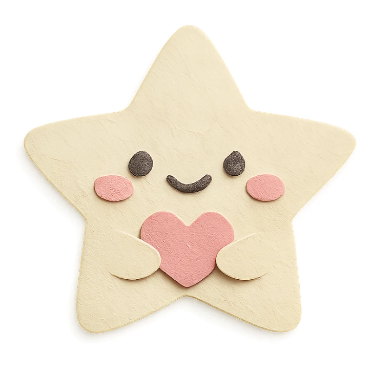 Adorable pastel white star holding a tiny pastel heart, no arms or legs, full body, transparent background, in kawaii paper craft style. sticker