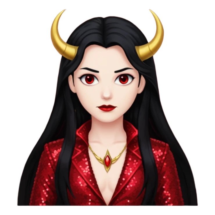 Lucifer with long black hair, dark red sequin outfit sticker