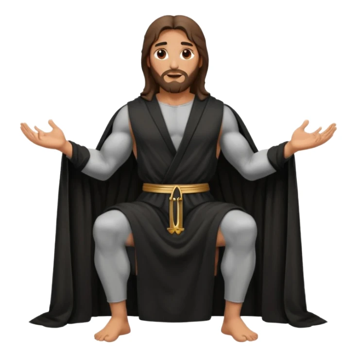 fullbody jesus christ jacked, sleeveless black robe sitting sticker