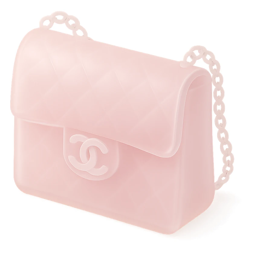 pink Chanel purse, frosted translucent effect, matte glass style sticker