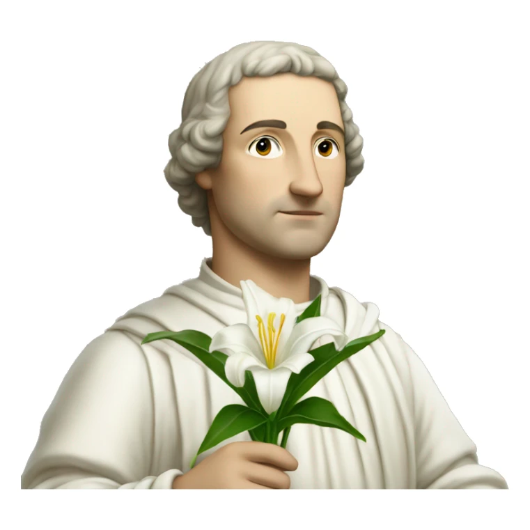 Petrarch holds a white lily in his hand sticker
