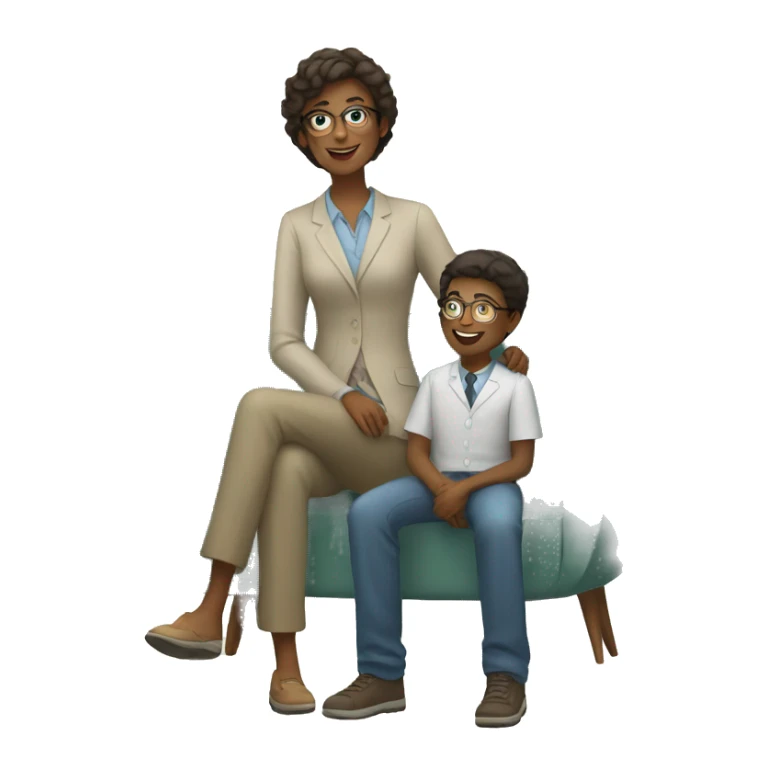 young psychologist with kid full body happy sticker