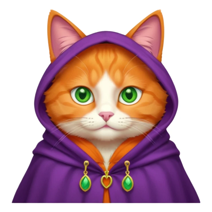 pussy orange cat green eyes, in purple cloak sticker