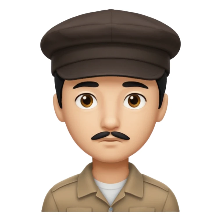 Gere um menino de cabelos preto e boné pro lado com feição séria e bigode fino sticker