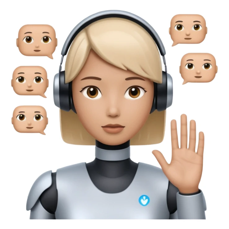 ai agent (llm model, ai chatbot) is communicating with human, human is asking in natural language and ai agent is thinking in his own language, answering back in natural language, giving help of using some hard system  sticker