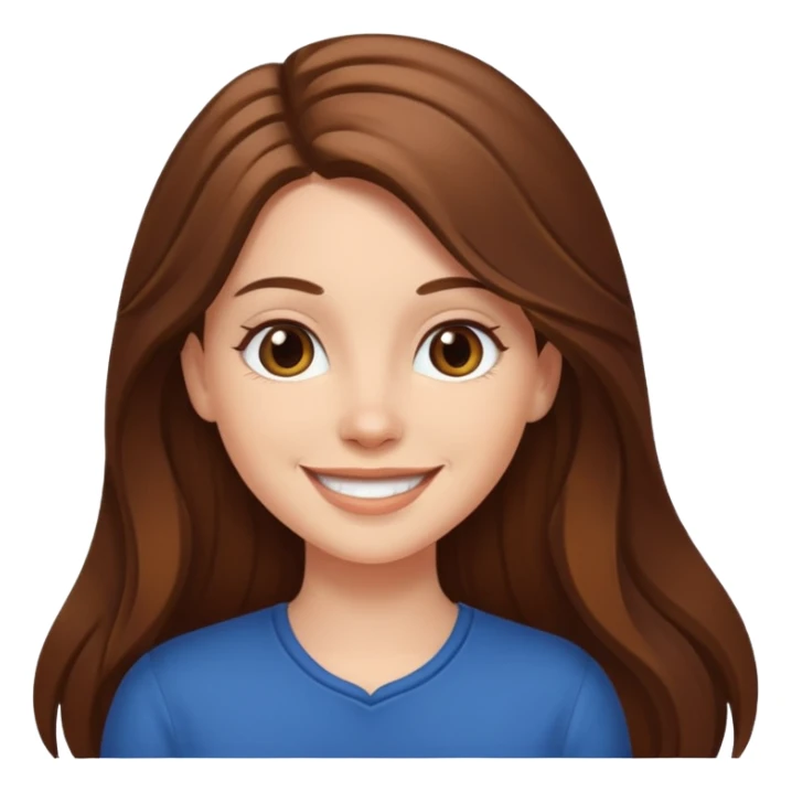 white girl with long brown hair, smiling sticker
