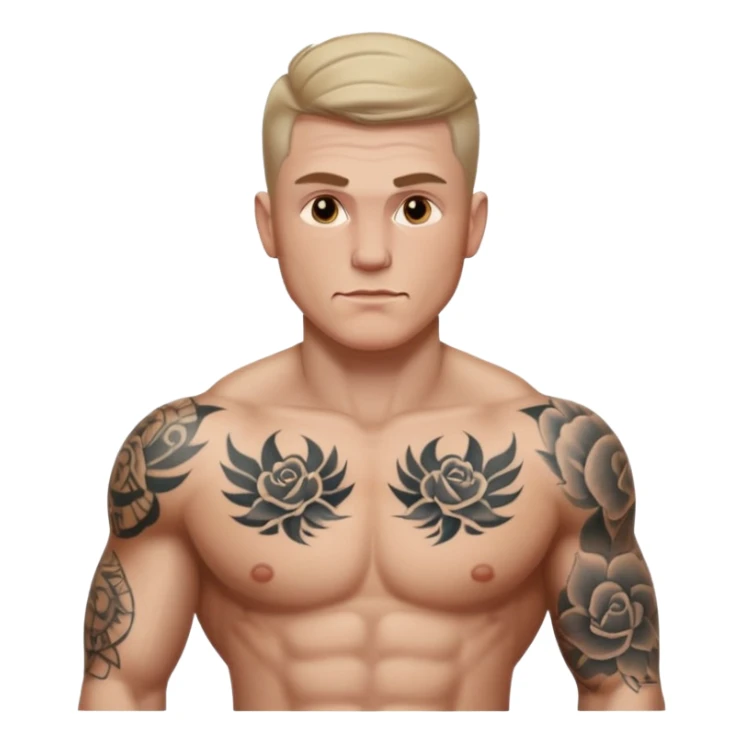 tattoo man, white skintone, more highlight the tattoo, body builder, tatto on fully chest, more tattoos. sticker