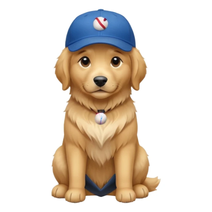 Golden retriever dog with blue baseball cap fullbody sitting down sticker