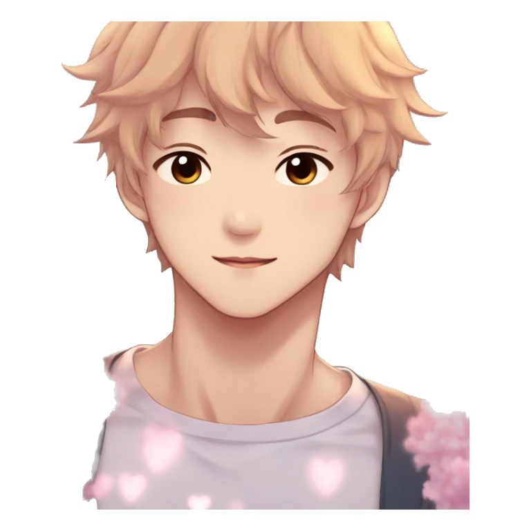 Gorgeous bright sparkly romantic Asian anime gentle man with blushing face aesthetic trending style outside sticker