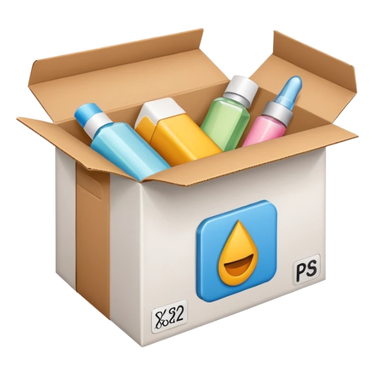 box with beauty products label and a reload icon in right upper corner sticker