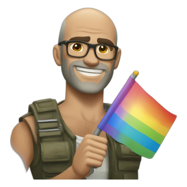 Trevor Philips holding a lgbt flag and giving a thumbs up sticker
