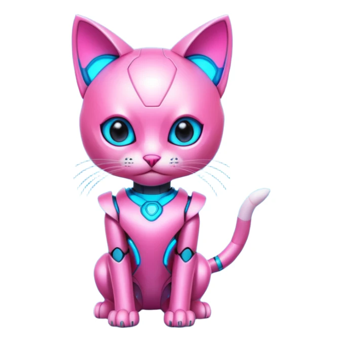 Robot kitten with pink and neon blue eyes and neon dress sticker