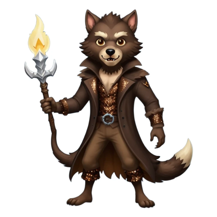 Werewolf from Van Helsing with brown fur, dark brown sequin outfit sticker