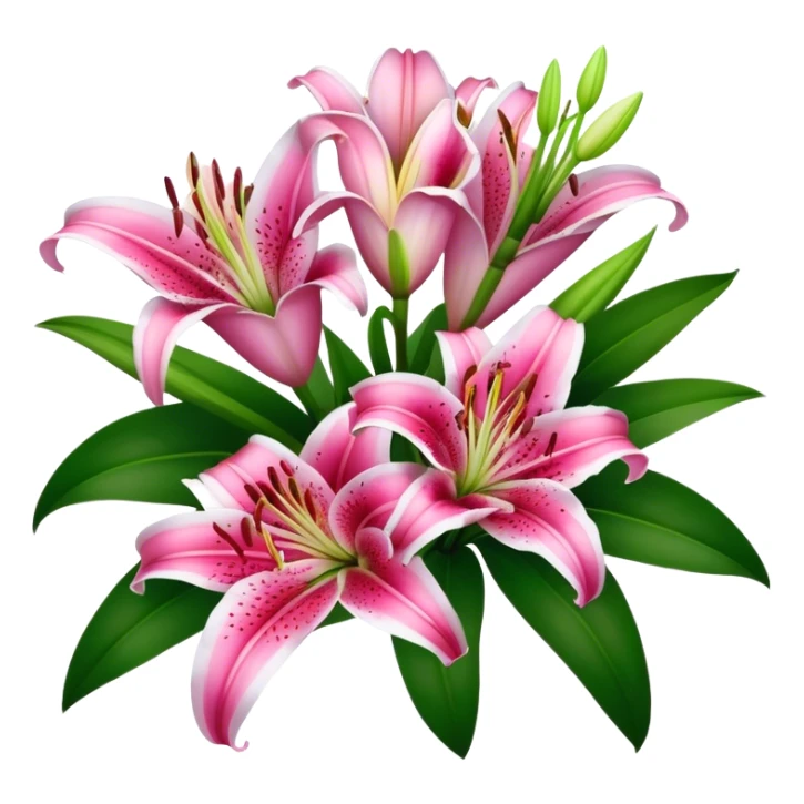 bouquet Deep Pink Oriental Lily with White Edge, luxuriant, leaf, bud sticker