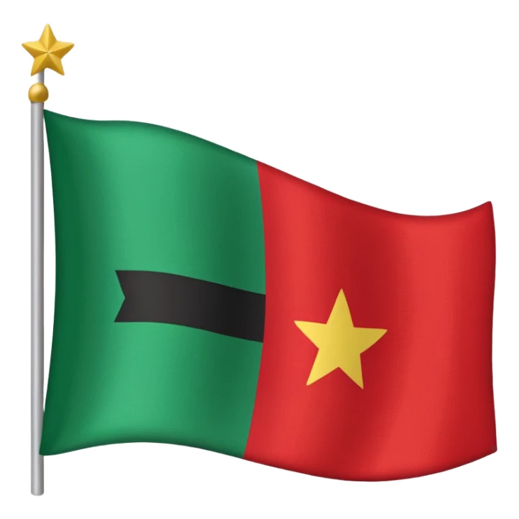 A three horizontally equal striped flag with green on top white in the middle and red in the bottom with a small black star in the middle sticker