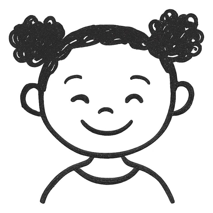 black kid, simple and friendly, hand drawn icon with no fill sticker