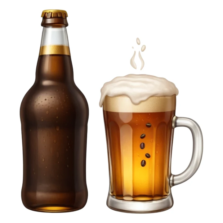 cerveza en botella con grano de café al lado sticker