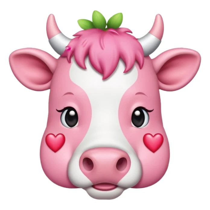 cute pink cow with strawberry hearts over head  sticker
