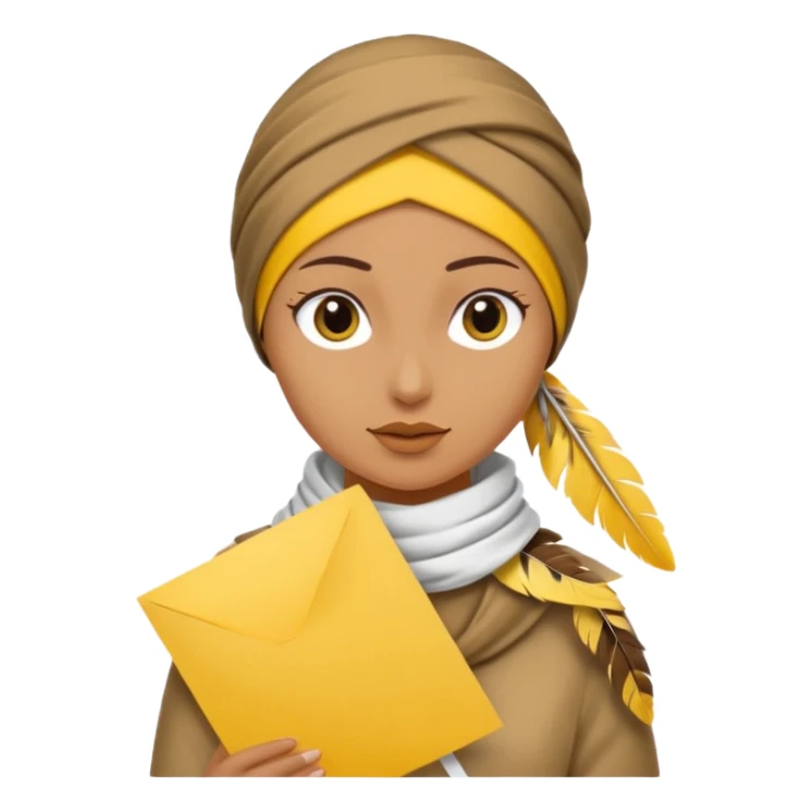 truthahnvogel with headscarf (no human) holding yellow paper sticker