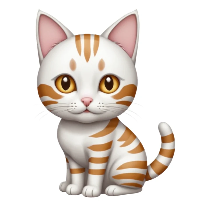 a white cat with brown tabby patches on the top of his head (ears) a patch on its side/arm and a striped tail the rest of the body is bright white sticker